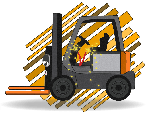 Cartoon forklift with sparking wires sticking out
