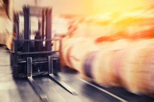 Toyota forklift in warehouse with motion blur effect