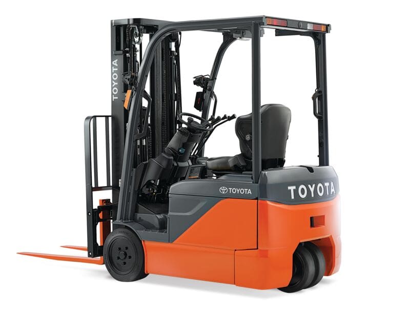 A Toyota 8-series electric 3-wheel forklift