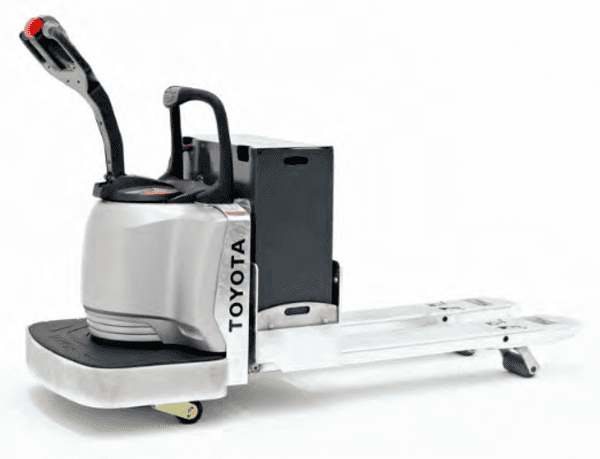 A stainless steel Toyota electric walkie pallet truck