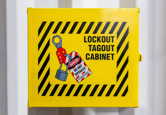 A lockout/tagout cabinet